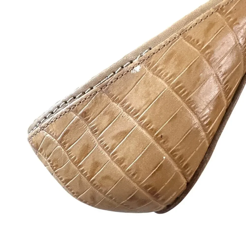 Tory Burch Georgina Linen Platform Heels Croc Leather Peep Toe Sz 9